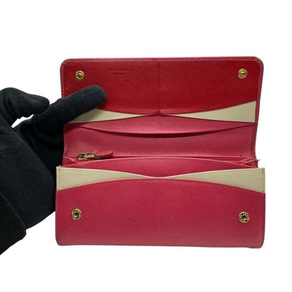 PRADA Prada Long Wallet, Saffiano Leather, Flap, Pink, Two-Tone, Gold Hardwar... - Picture 12 of 16